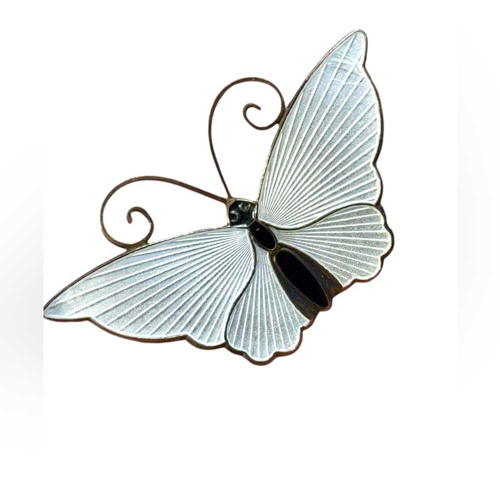 vintage white enameled  David Andersen Norway sterling 925 BUTTERFLY brooch